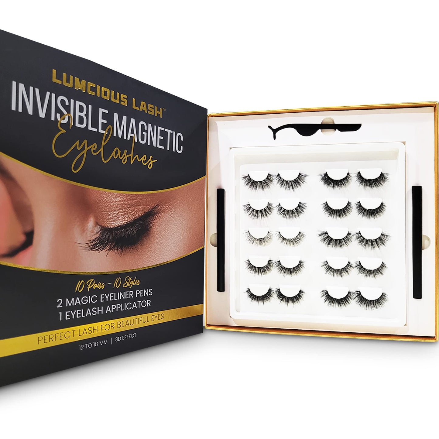 Invisible Magnetic Eyelashes and Eyeliner Kit- 10 Pairs Natural Look False Lashes With 2 Magic Magnetic Eyeliner Pens and Applicator- 3D Reusable Beauty & Personal Care Lumcious Lash
