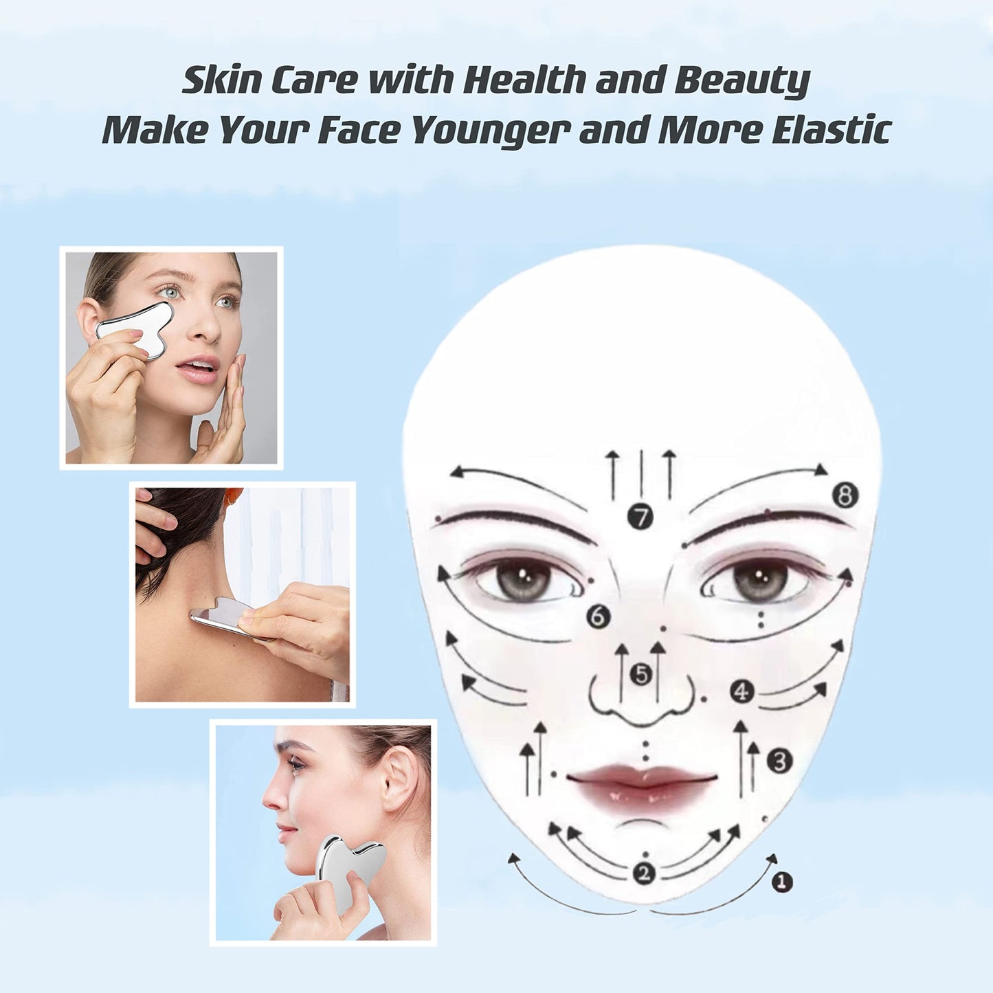 TelKeen Metal Gua Sha Facial Tools, Stainless Steel Gua Sha Tools for Face, Body Skin Care, SPA Acupuncture, Anti-Aging & Wrinkles Beauty & Personal Care TelKeen