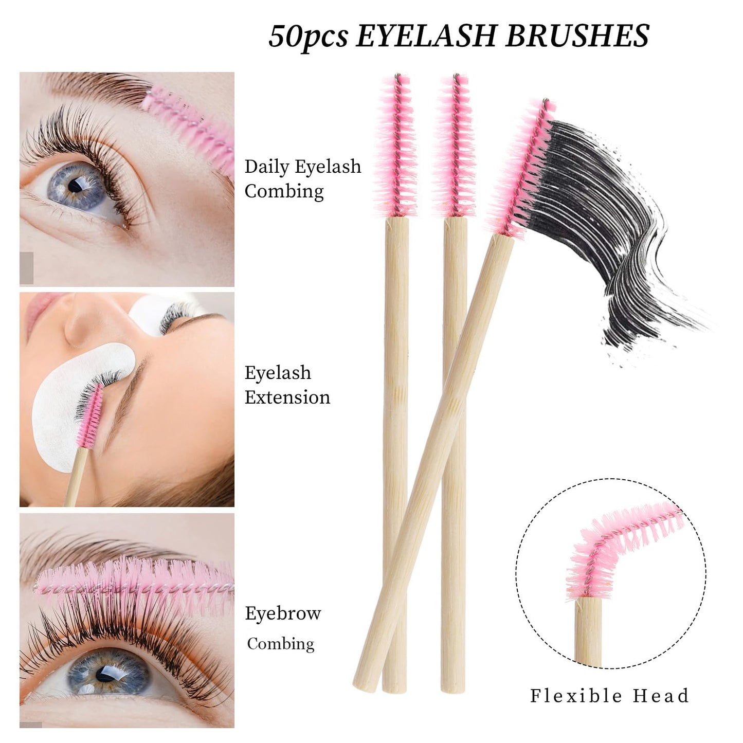 Mekupeu Mekupeu 100 Pcs Disposable Mascara Wands Bamboo Spoolies Brush for Eyelash Extensions Spoolie Eyelash Lash Wand Applicator Makeup Kits, Pink Beauty & Personal Care Mekupeu