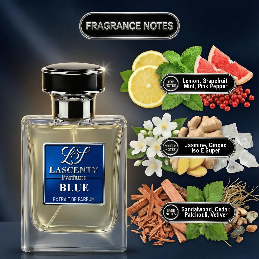 LaScenty BLUE Cologne Inspired by BLEU DE Chnl for Men (1.7oz / 50ml) | Extrait de Parfum | Long-Lasting Fresh Woody Aromatic Scent | Signature Bold Beauty & Personal Care LaScenty