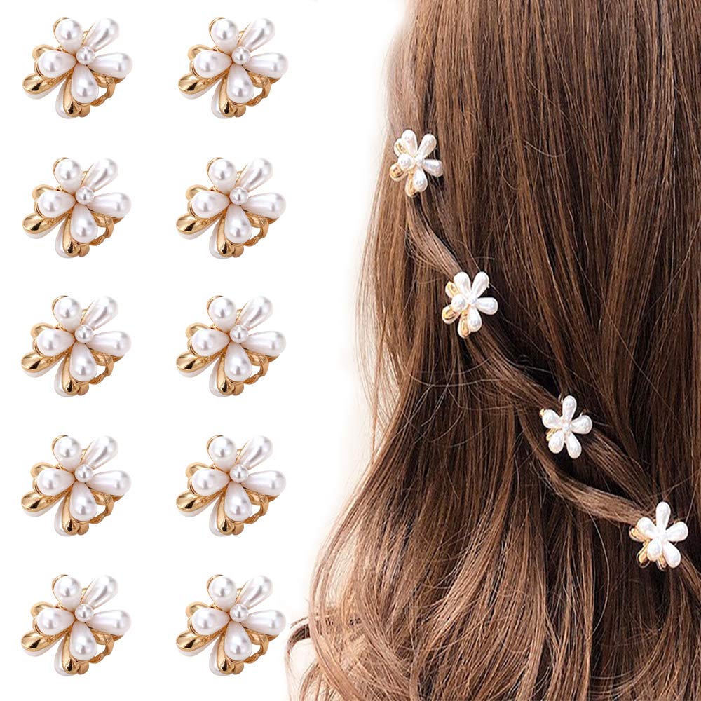 Mini Pearl Hair Barrettes for Women Girls, 10pcs Sweet Artificial Pearl Hair Clips, Flower Pins Clips for Party Wedding Daily Beauty & Personal Care Toolzeen