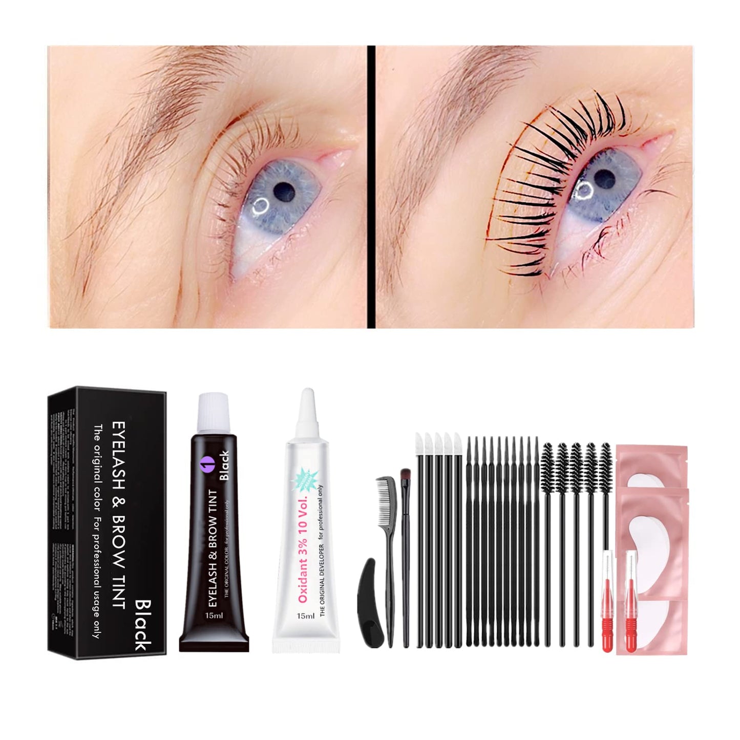Black Lash T-i-n-t Kit, Keratin Black Eyelash D-y-e and Eyebrow T-i n t, 6 Week Voluminous Brow T-int, T-inting Look For Lash Perm/Lift/Lamination Beauty & Personal Care Libeauty