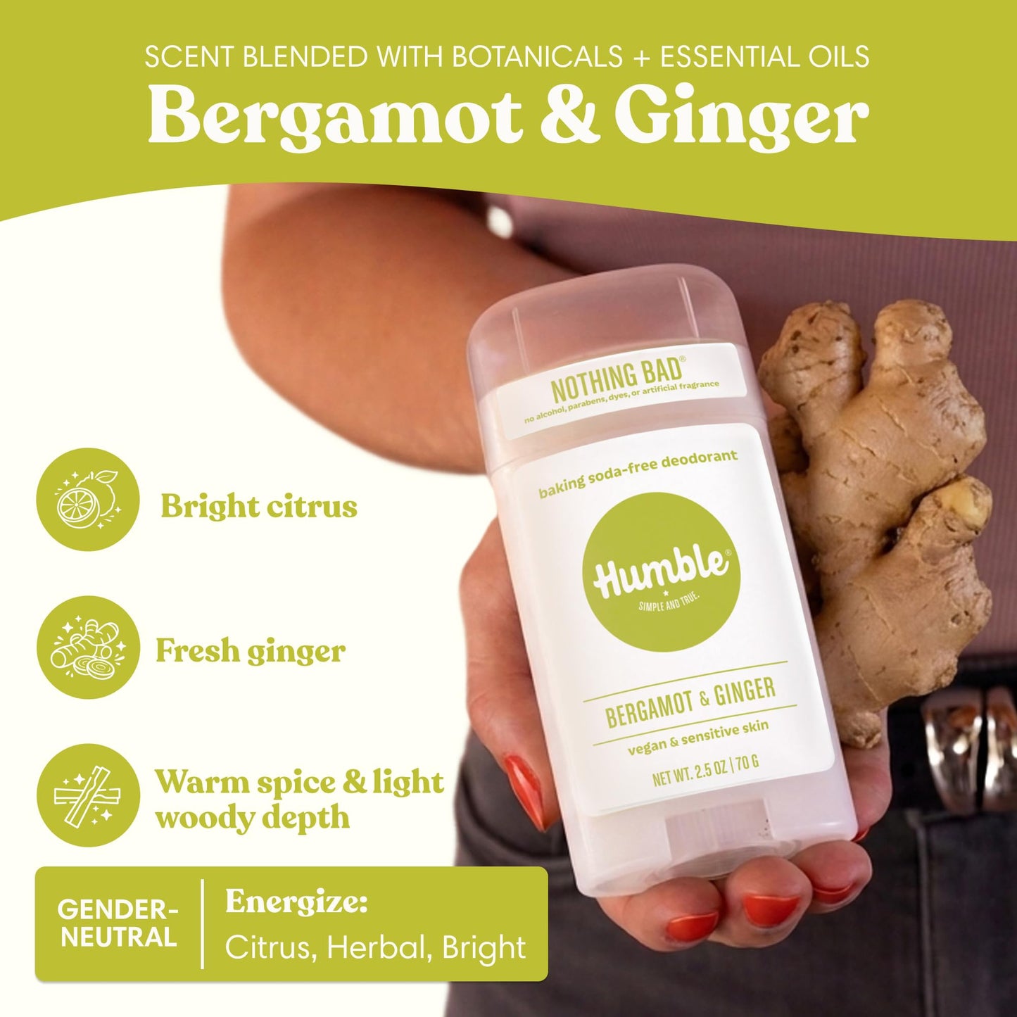 Humble Aluminum-Free Deodorant for Women & Men, Bergamot & Ginger - Baking Soda-Free Natural Deodorant Stick for Sensitive Skin with Essential Oils Beauty and Personal Care HUMBLE SIMPLE AND TRUE.