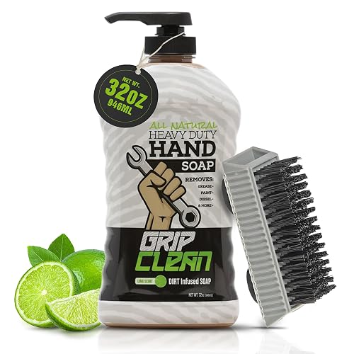 Grip Clean Heavy-Duty Hand Cleaner for Mechanics with Nail Brush - Moisturizing Coconut Oil Hand Cleaner Liquid Hand Soap with Stiff Bristle Nail Beauty & Personal Care Grip Clean