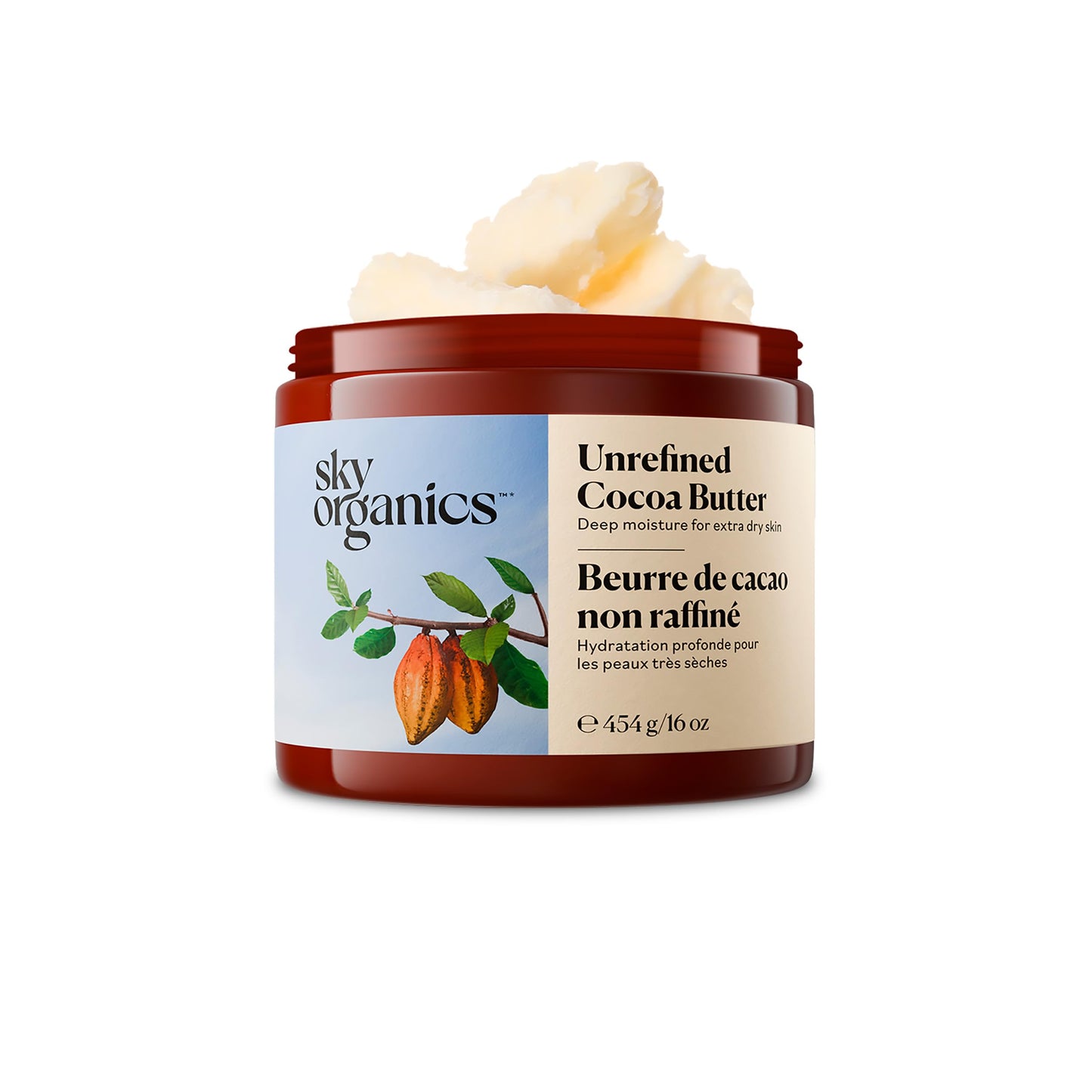 Sky Organics Raw Cocoa Butter for Body (16 oz) 100% Pure & Unrefined Solid Butter - Deeply Hydrates & Conditions Very Dry Skin - Promotes Smooth Tone Beauty & Personal Care Sky Organics