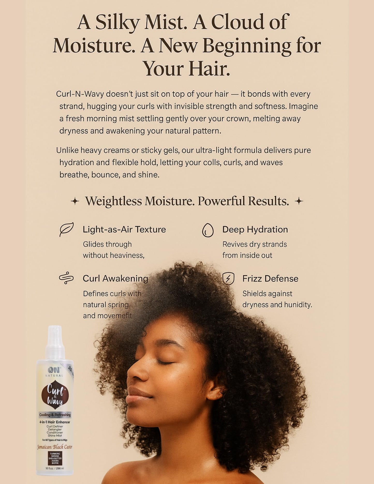On Natural Curl-N-Wavy 4-in-1 Hair Enhancer For All Hair Texture [Jamaican Black Castor] 3.4 OZ Beauty & Personal Care On Natural