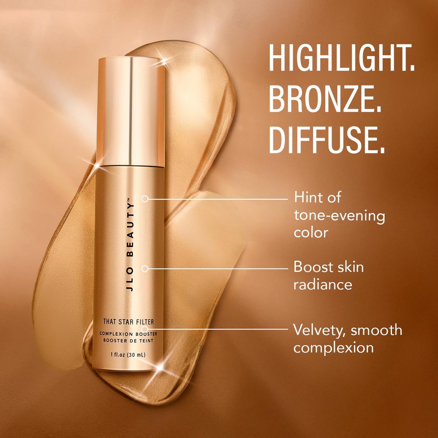JLO BEAUTY Complexion Booster Highlighter & Bronzer for Face & Body, Rich Bronze, Lightweight Skin Care Makeup Primer with Vitamin E, Sheer Shimmer Beauty & Personal Care JLO BEAUTY