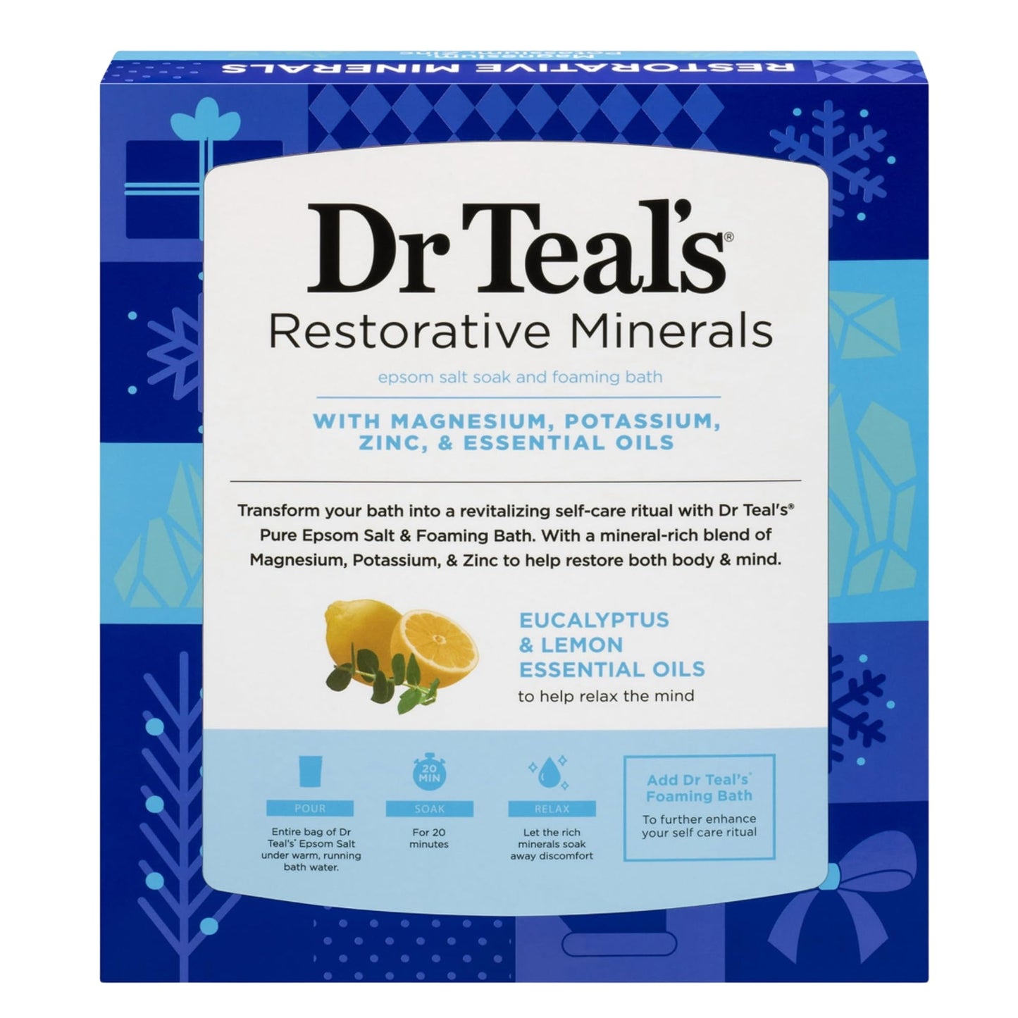 Dr Teal's Holiday Limited Edition Bath Gift Set - Epsom Salt Soak and Foaming Liquid, 14 oz Salt, 3 fl oz Bath (Fresh Minerals) Beauty and Personal Care Dr Teal's