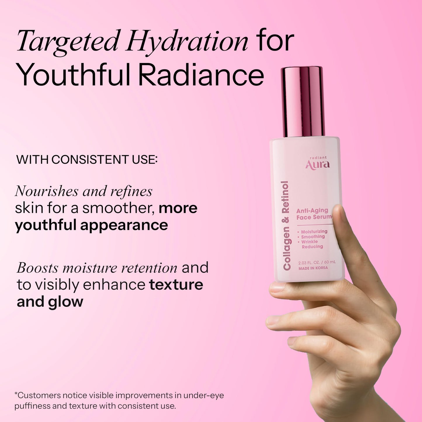 Radiant Aura Collagen & Retinol Serum For Face - Dermatologist Tested, Anti Aging, Korean Skin Care - Firming, Hydrating, Fast-Absorbing, Smoothing Beauty & Personal Care Radiant Aura