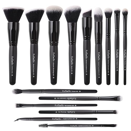 Raffaello Makeup Brushes 15Pcs Makeup Brush Set Premium Synthetic Powder Foundation Contour Blush Concealer Eye Shadow Blending Liner Make Up Brush Beauty & Personal Care Raffaello