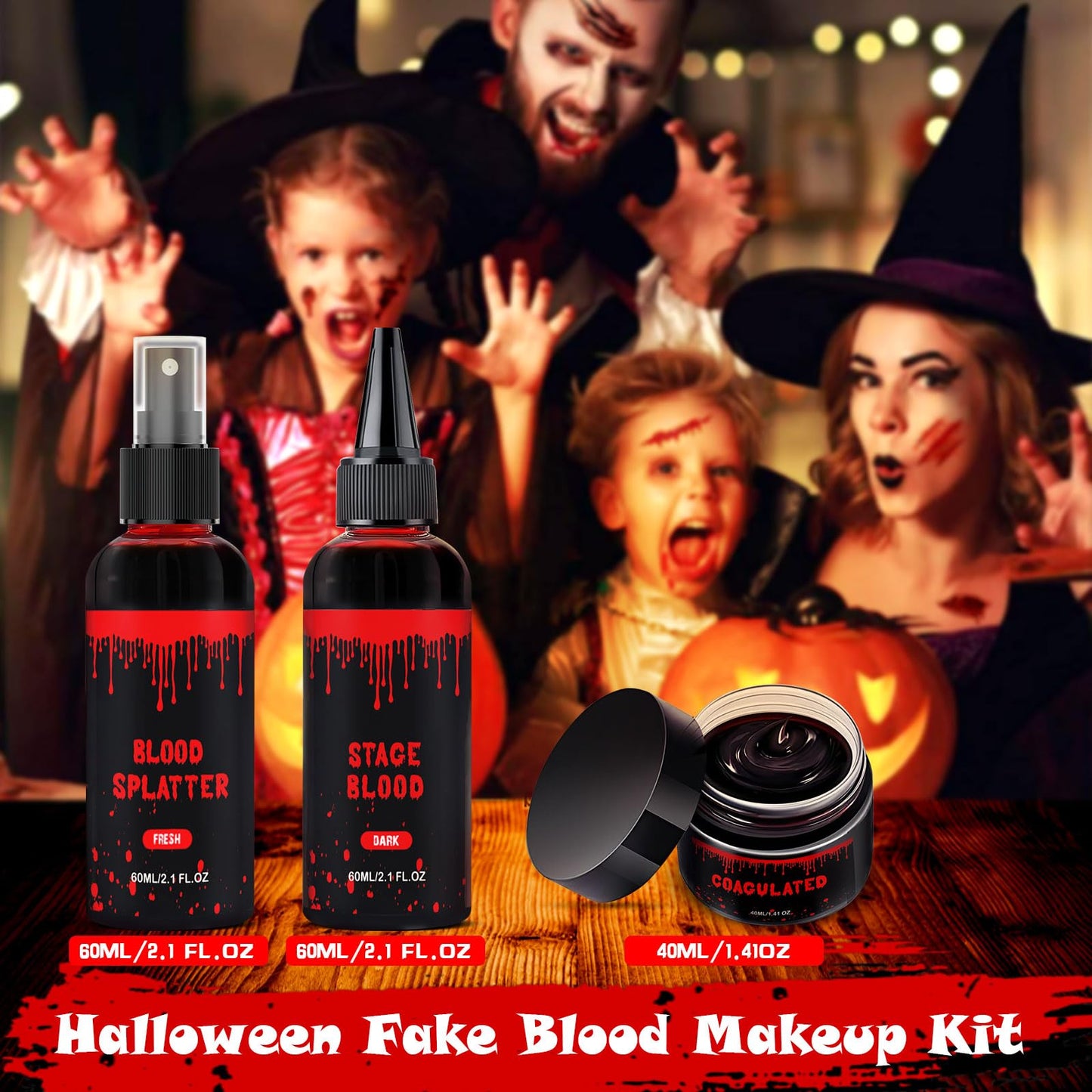 Halloween Fake Blood Makeup Kit 3PCS, Blood Spray 2.1oz, Dripping Blood 2.1oz, Coagulated Gel 1.41oz, Washable SFX Makeup Set for Vampire Zombie Beauty & Personal Care LIMUIKA