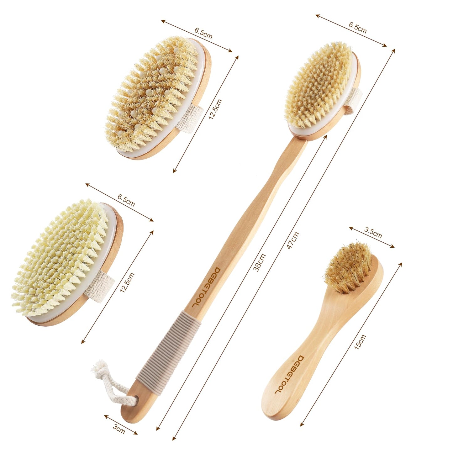 DEBETOOL Dry Brushing Set - Natural Boar Bristle Body & Face Brush, Wooden Long Handle Scrub Brush for Cellulite & Lymphatic Drainage Body Care Beauty and Personal Care DEBETOOL