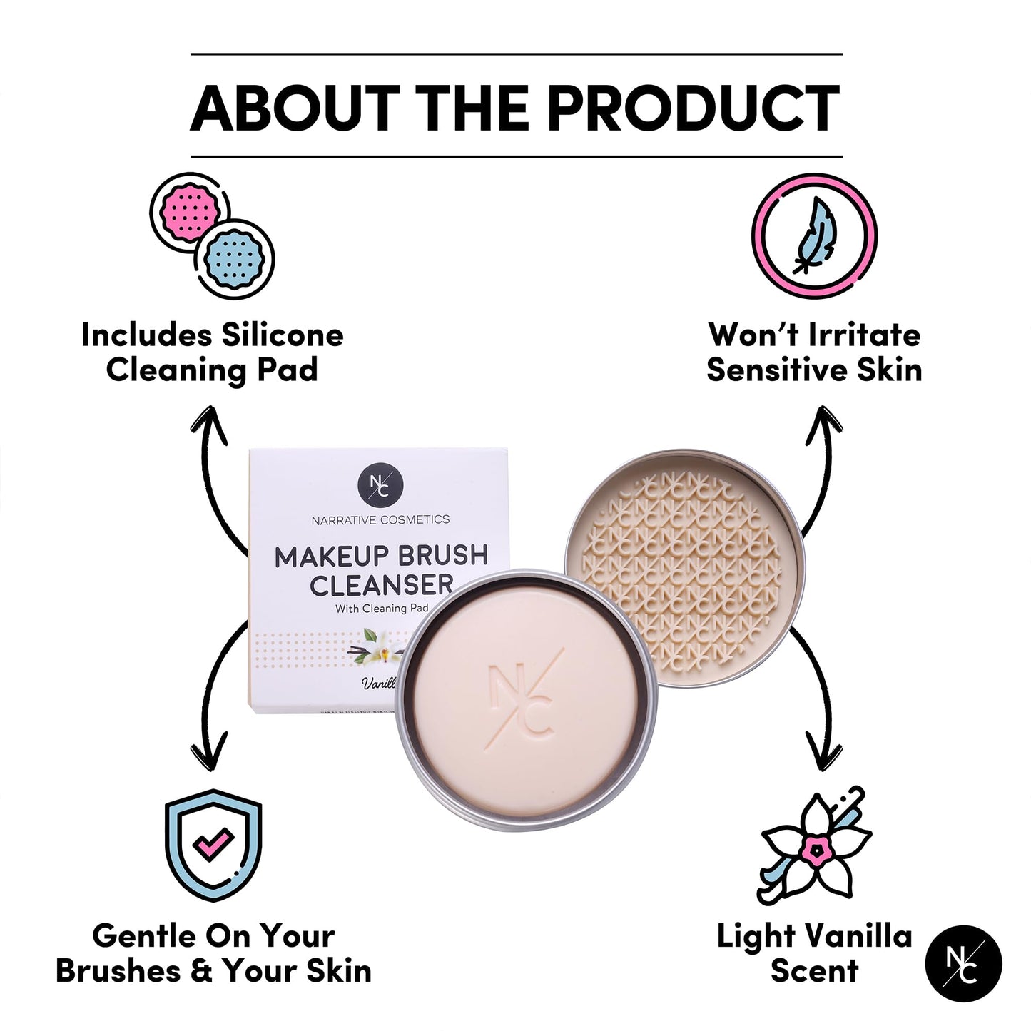 Narrative Cosmetics Solid Makeup Brush Cleanser Soap with Silicone Cleaning Pad, Cleans Natural & Synthetic Brushes, Vegan, Cruelty-Free, Natural Beauty & Personal Care Narrative Cosmetics