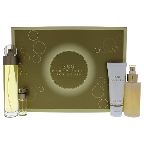 Perry Ellis 360 Women 3.4oz EDT Spray, 4oz Body Mist Spray, 3oz Shower Gel, 0.25oz EDT Spray 4 Pc Gift Set Beauty & Personal Care Perry Ellis