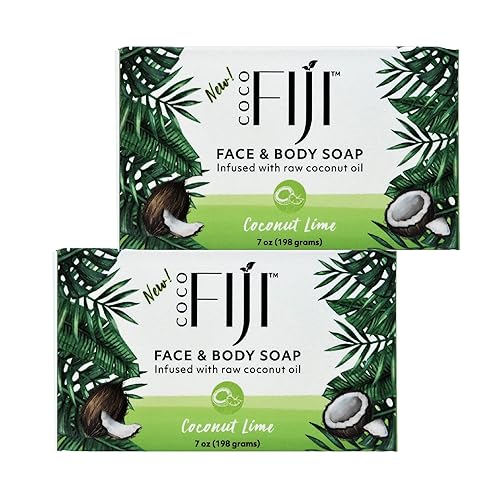Coco Fiji Soap Bar for Face and Body Infused With Organic Coconut Oil, Coconut Lime, Essential Oil, Natural Soap for Moisturizing & Pore Purifying Beauty & Personal Care Organic Fiji