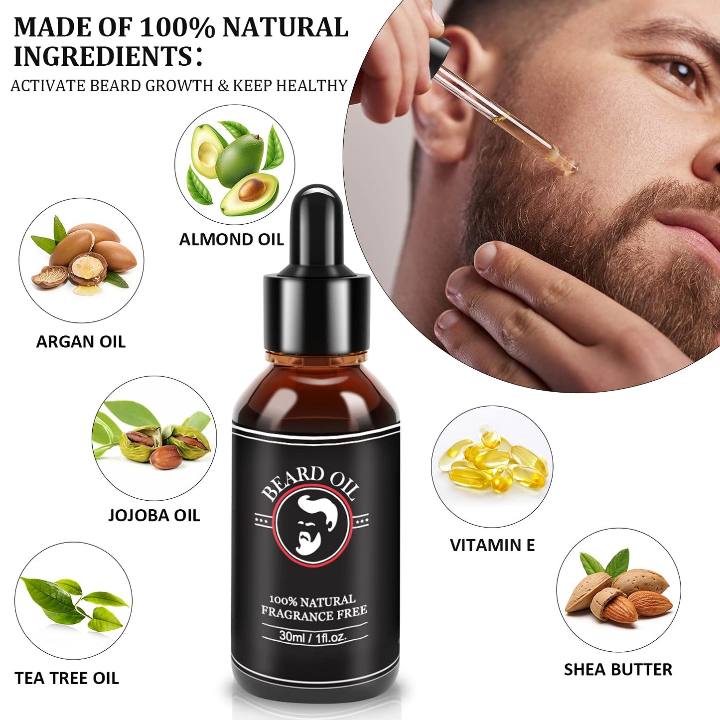 Valentines Gifts for Him, Beard Kit for Men, Beard Growth and Grooming Kit w/Beard Oil Beard Balm Beard Brush Beard Comb Beard Scissors, Christmas Beauty & Personal Care ABUDICS