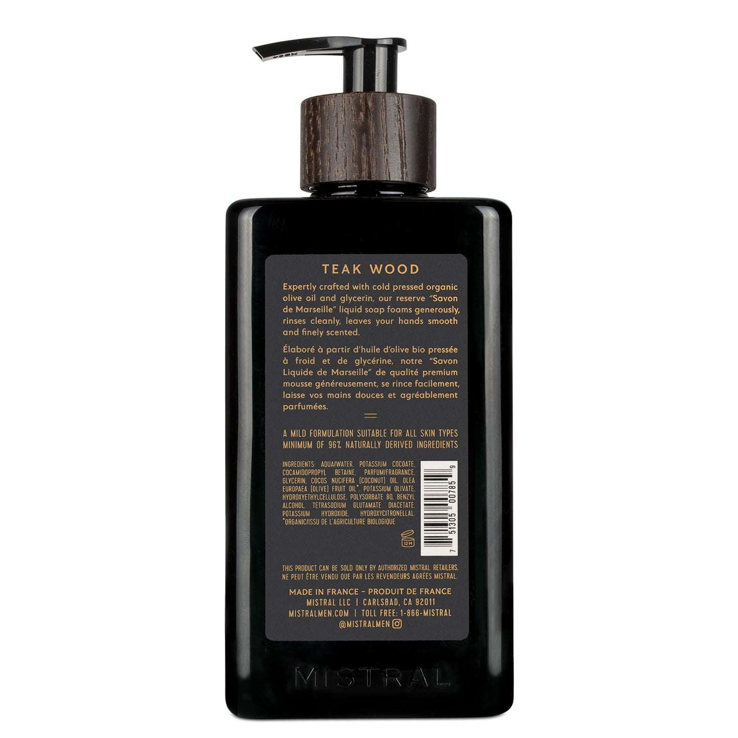 Mistral Teak Wood Liquid Hand Soap for Men | Luxury Moisturizing Handsoap with Organic Olive Oil, Glycerin and Coconut Oil | Rich Lather | Beauty & Personal Care Mistral