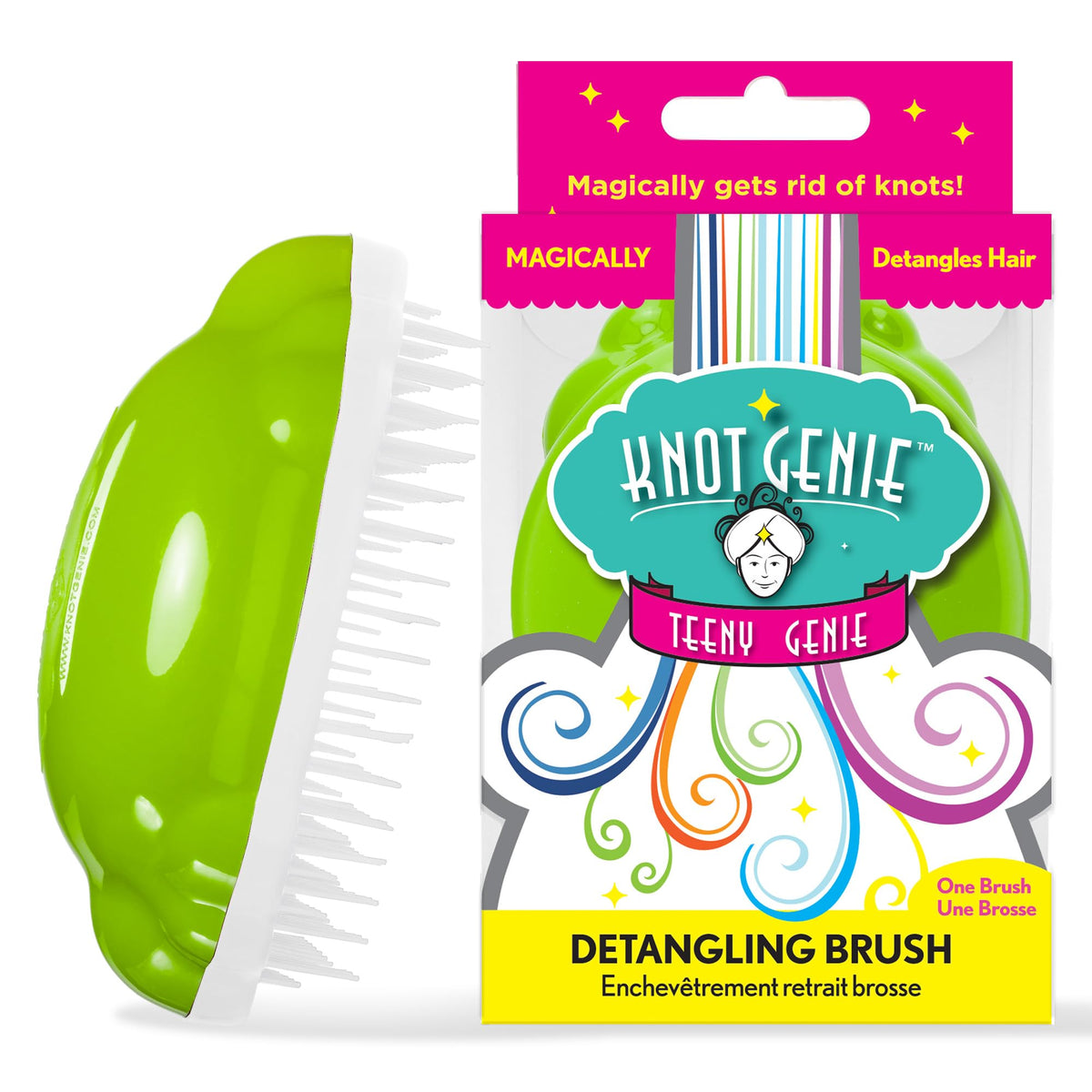 Knot Genie Teeny Detangling Hair Brush for Kids (Lovely Locks Lime) | Perfect Detangling Brush for Curly Hair, Gently Separate Tangles, Leaves Hair