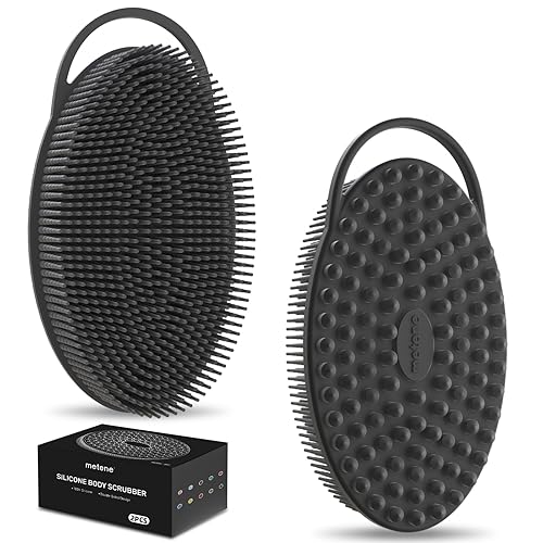 Metene 2 Pack Silicone Exfoliating Body Scrubber with Loop, Body Scrubber for Men and Women, Silicone Loofah for Shower, Soft Silicone and Bath Beauty & Personal Care Metene