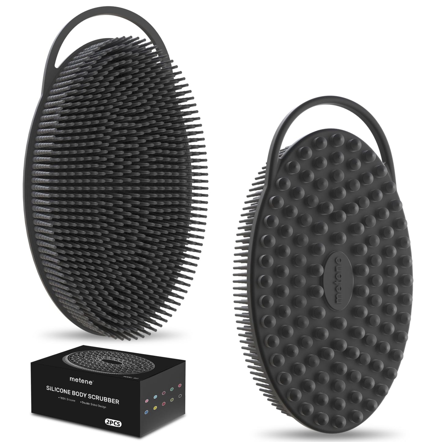 Metene 2 Pack Silicone Exfoliating Body Scrubber with Loop, Body Scrubber for Men and Women, Silicone Loofah for Shower, Soft Silicone and Bath Beauty & Personal Care Metene