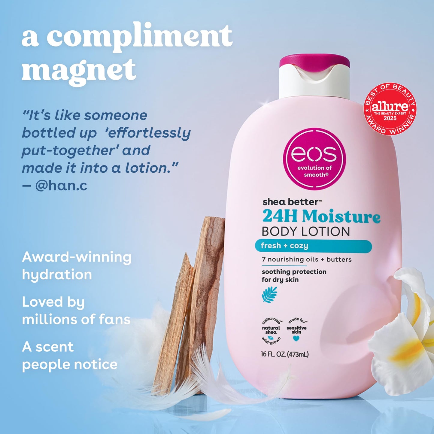 eos Shea Better Body Lotion, Fresh & Cozy, 24-Hour Moisture Skin Care, Lightweight & Non-Greasy, Natural Shea, Vegan, 16 fl oz Beauty & Personal Care eos