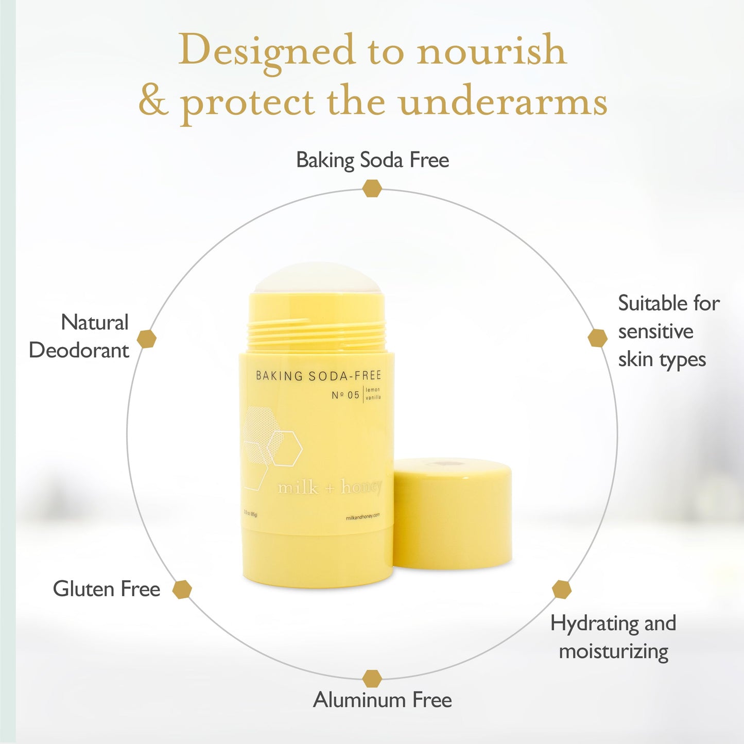 milk + honey Deodorant No. 05 - Baking Soda Free, Aluminum-Free Natural Deodorant for Women & Men, Lemon and Vanilla Scent, 2.6 oz Beauty and Personal Care milk + honey