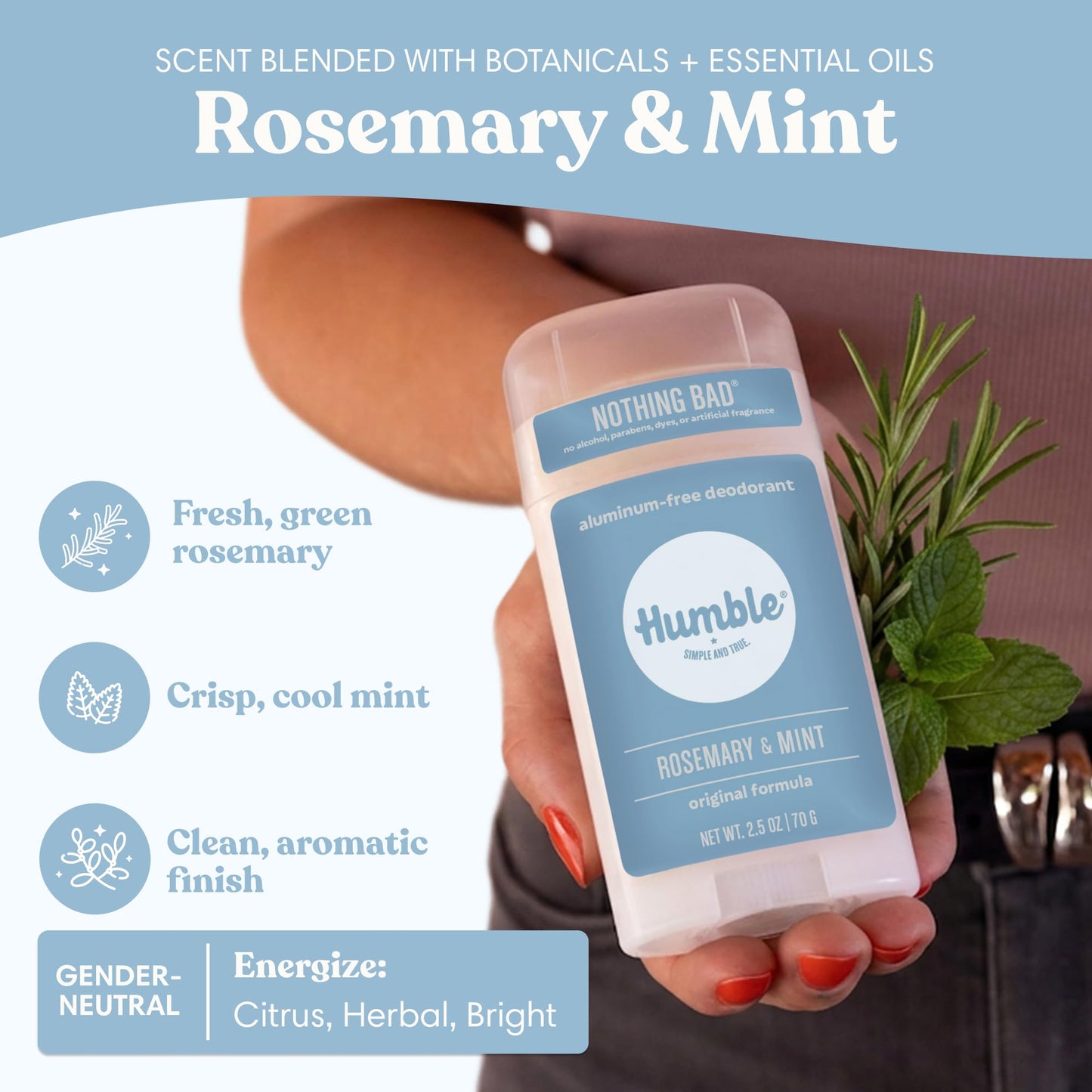 Humble Aluminum-Free Deodorant for Women & Men, Rosemary Mint - Clean & Fresh Natural Deodorant Stick with Essential Oils for Long-Lasting Odor Beauty and Personal Care HUMBLE SIMPLE AND TRUE.