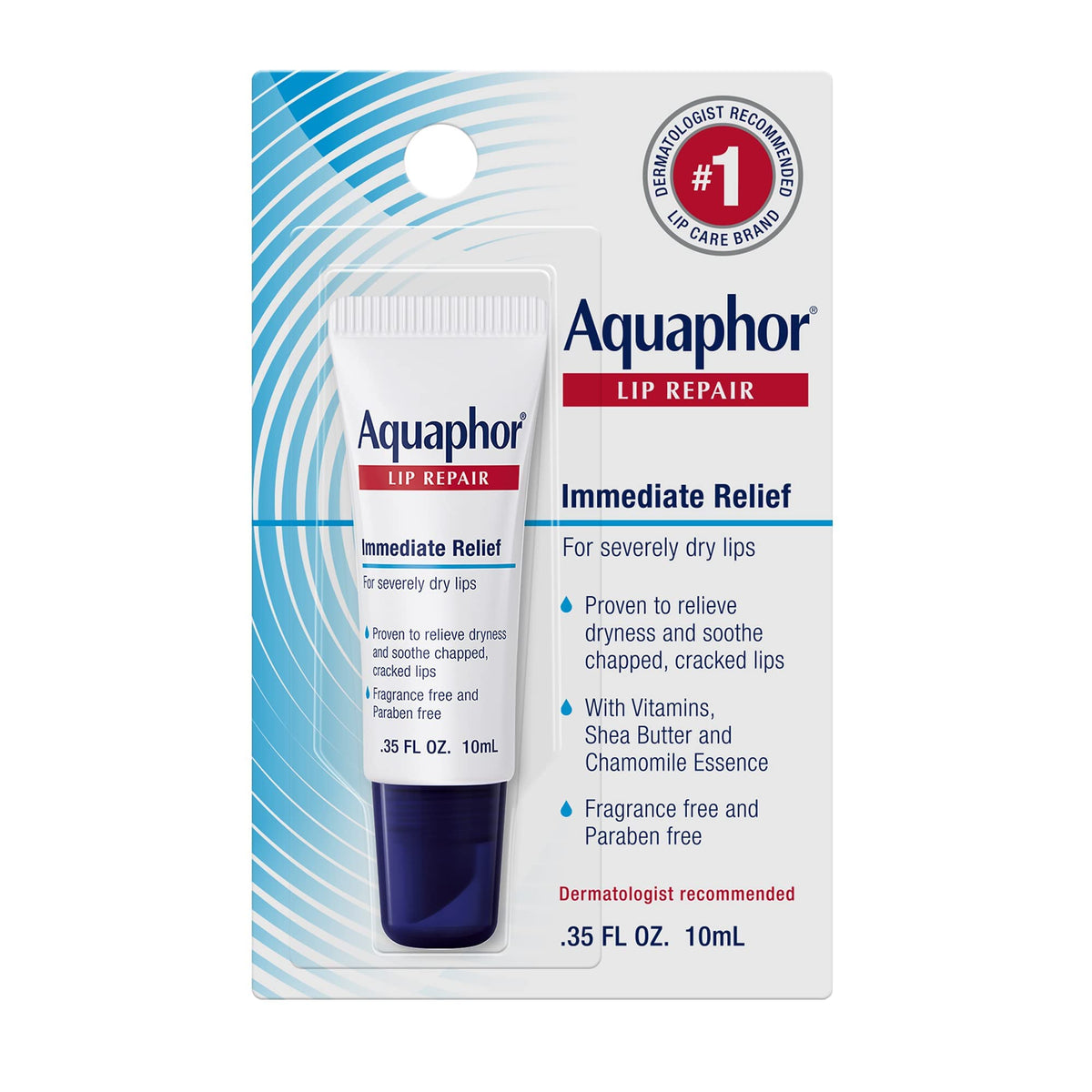 Aquaphor Lip Repair Ointment - Long-lasting Moisture to Soothe Dry Chapped Lips - .35 fl. oz. Tube Beauty & Personal Care Aquaphor
