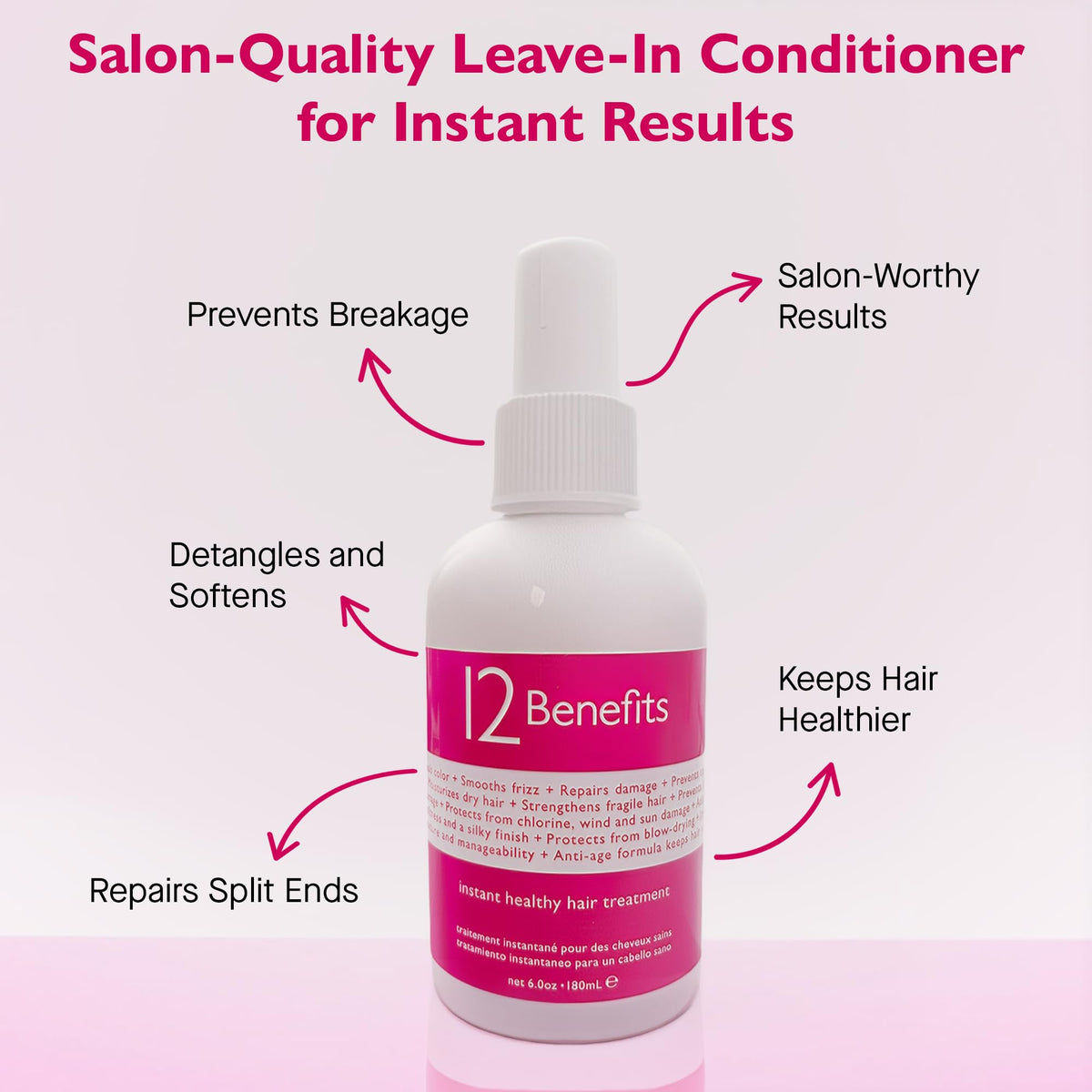 12 Benefits Leave-In Conditioner Spray - Instant Healthy Hair Treatment, Anti-Frizz, Detangles, Strengthens & Repairs, Heat Protection with Quaternium Beauty & Personal Care 12 Benefits