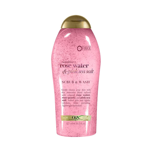 OGX Sensitive + Rose Water & Pink Sea Salt Exfoliating Body Scrub + Rose Quartz, Gentle Exfoliating Daily Body Wash Softens Skin, Body Scrub Beauty & Personal Care OGX
