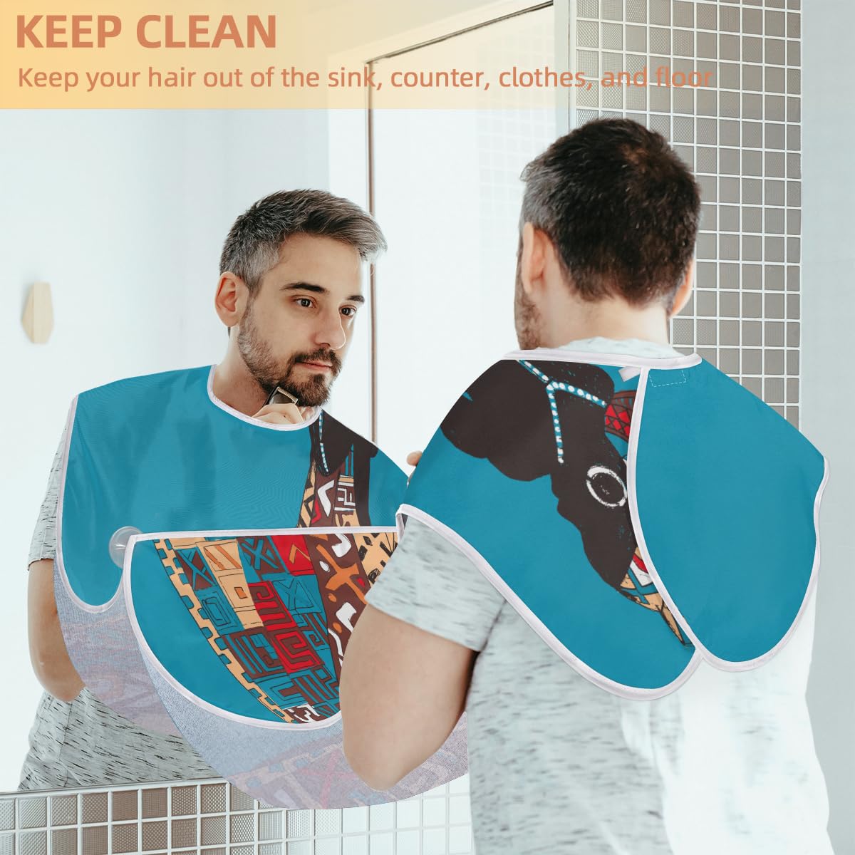 Hsnar Women African Ethnic Beard Apron Gifts for Men Beard Trimming Catcher Bib Non-Stick Beard Cape for Shaving and Trimming Beauty and Personal Care Hsnar