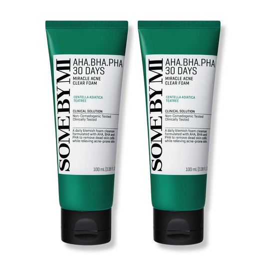 SOME BY MI AHA BHA PHA 30 Days Miracle Acne Clear Foam - Pack of 2 - Korean Acne Face Wash for Smooth & Clear Skin - Salicylic Acid Cleanser Beauty and Personal Care SOME BY MI Default Title