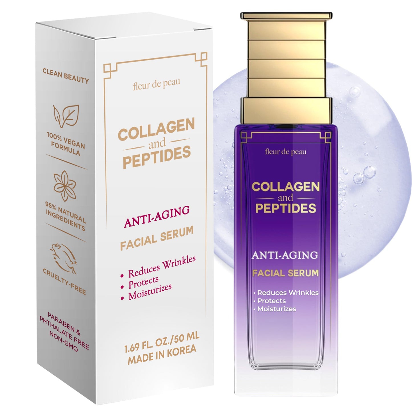 Fleur De Peau Collagen & Peptides Serum For Face - Dermatologist Tested, Anti-Aging, Ultra Hydrating, Plumping & Firming, for Fine Lines & Wrinkles Beauty & Personal Care Fleur De Peau