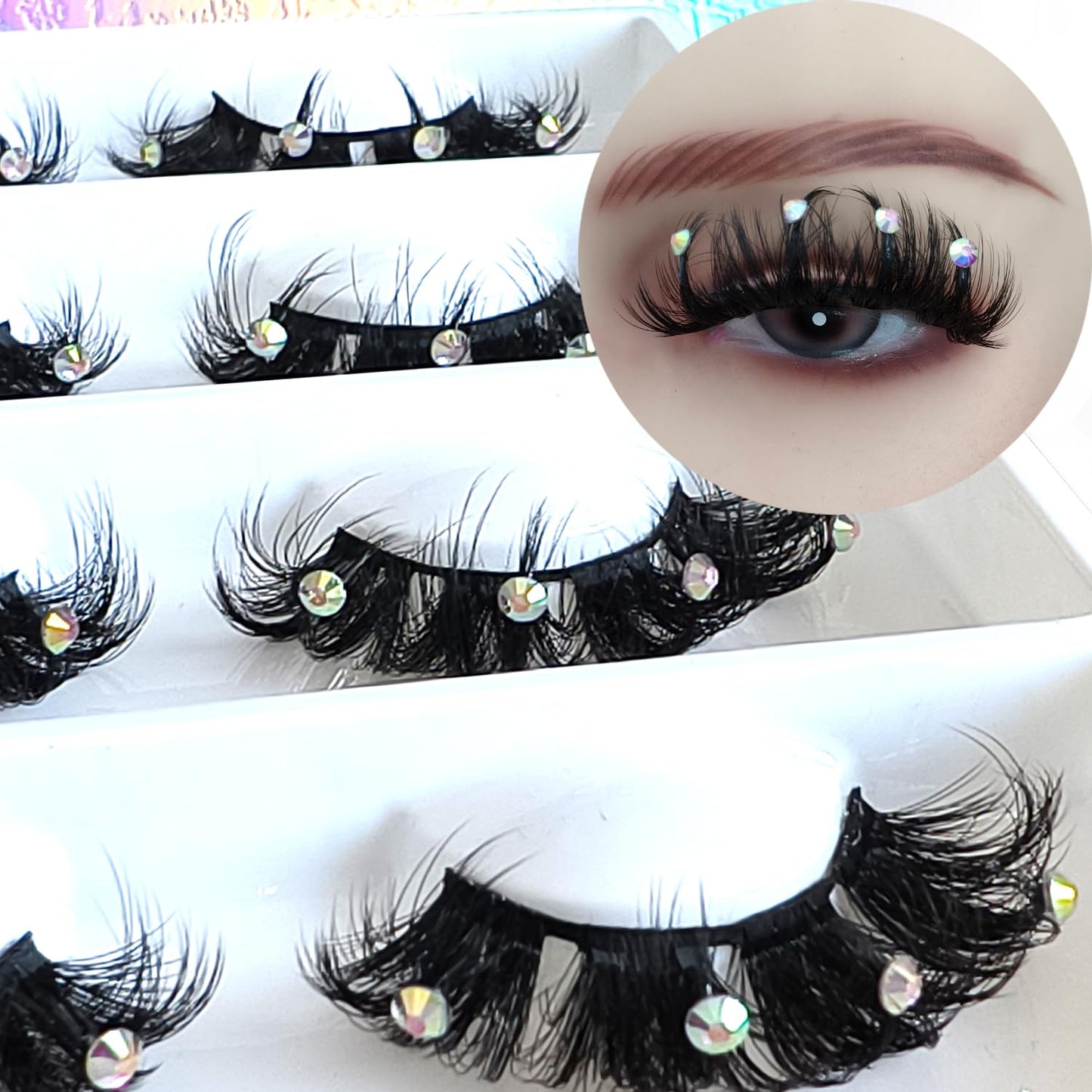 Mink Lashes with Glitter Rhinstones for Party Dramatic Diamond Decorative Gem Eyelashes (crystal) Beauty & Personal Care FQNing