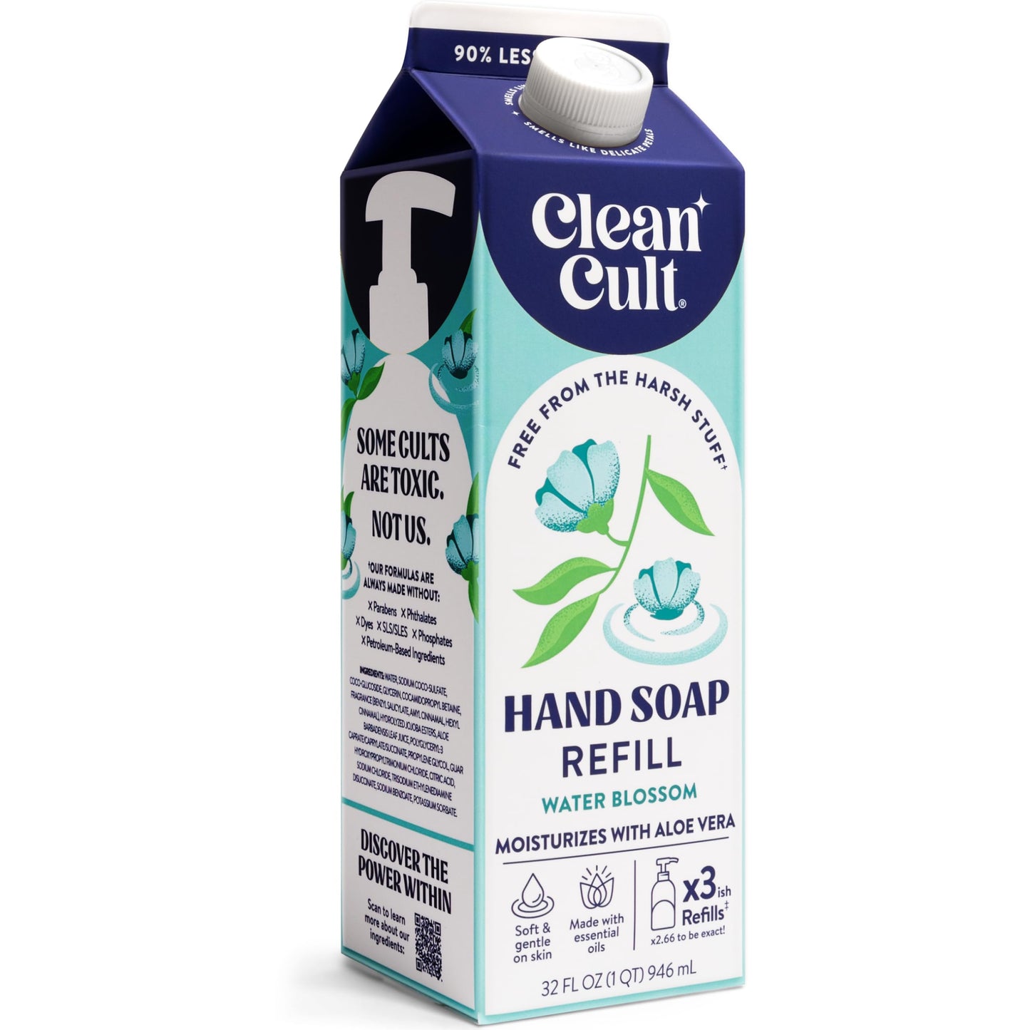 Cleancult Liquid Hand Soap Refill - Water Blossom - Moisturizes Dry & Sensitive Skin - Made with Aloe Vera & Essential Oils - Eco Friendly Beauty & Personal Care Cleancult