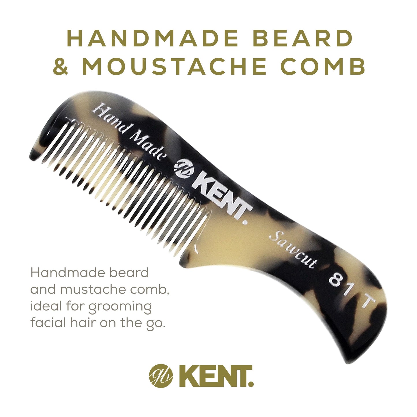 Kent A 81T TW X-Small Gentleman's Beard and Mustache Pocket Comb, Fine Toothed Pocket Size for Facial Hair Grooming and Styling. Saw-cut of Cellulose Beauty and Personal Care KENT
