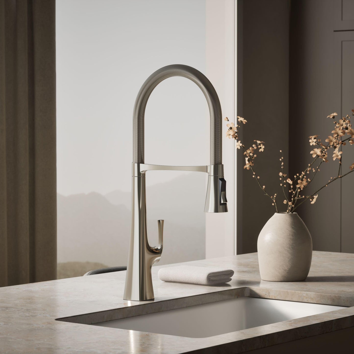 Kohler 22060-SN Graze Commercial, 3 Function Tall Semi-pro Kitchen Sink Faucet with Pull Down Sprayer, Vibrant Polished Nickel Beauty & Personal Care Kohler