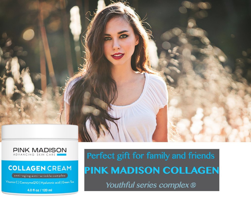 Pink Madison Skin Tightening Collagen Serum Cream with Hyaluronic Acid Anti Aging Face Treatment Fine Lines Wrinkles Men Women 4 Ounce Jar Beauty & Personal Care Pink Madison