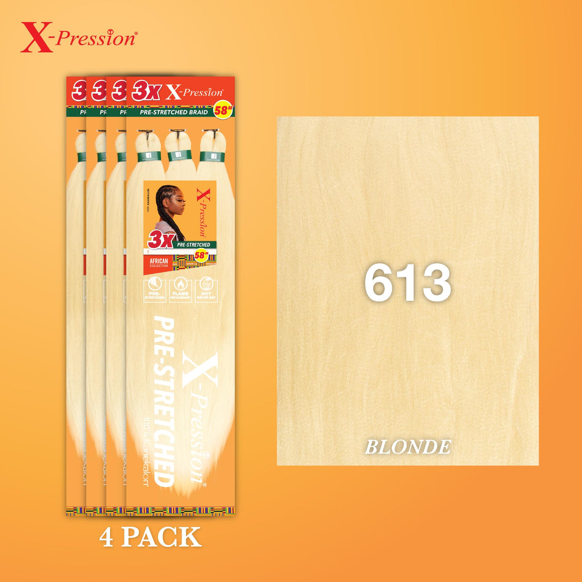 Sensationnel X-Pression Prestretched Braids-3X 58in,4pk 613 BLONDE