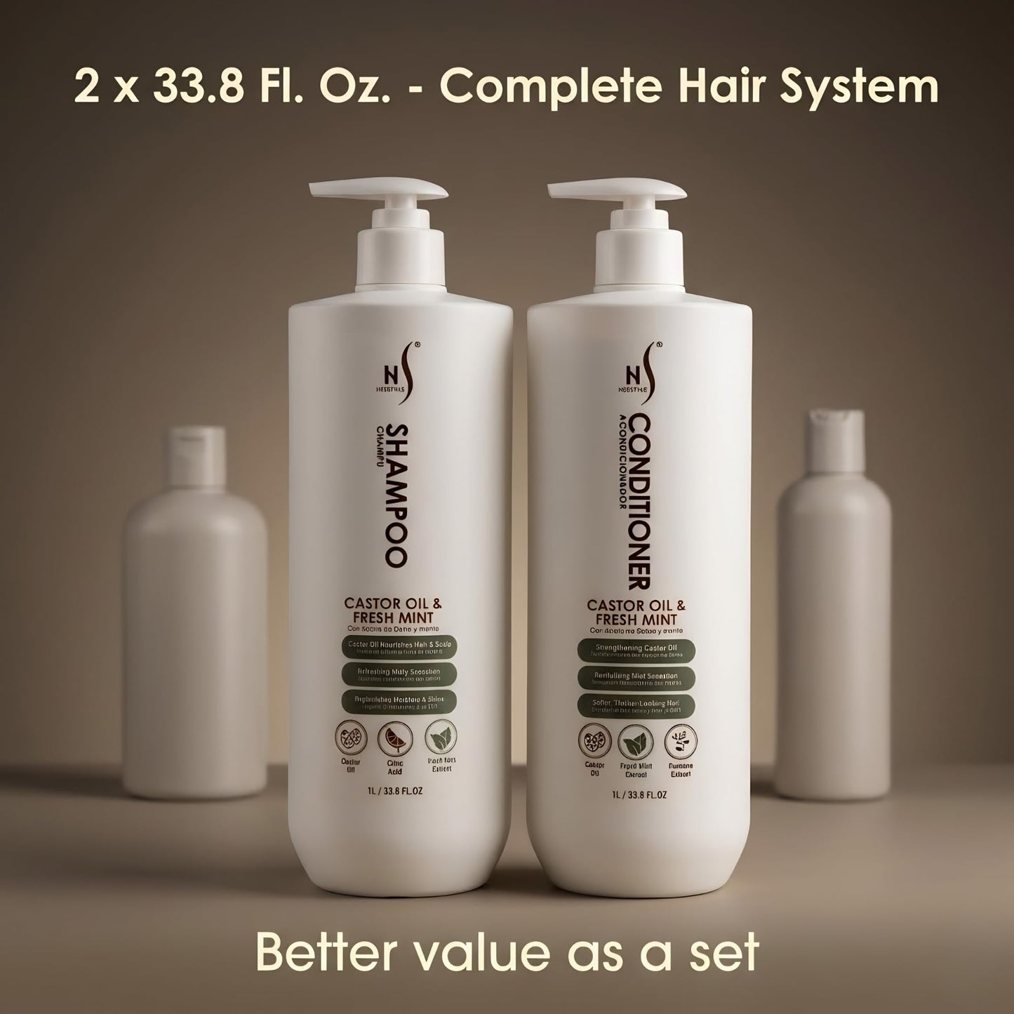 HerStyler Castor Oil Shampoo and Conditioner Set for Men - Cooling Mint Sensation - Contains Aloe and Purslane - Soothes Dry Flaky Scalp - Softer Beauty & Personal Care HerStyler