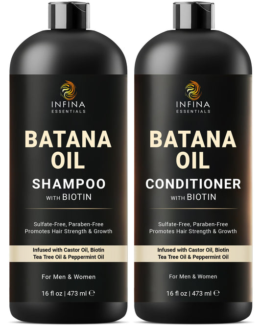 INFINA ESSENTIALS Batana Oil Shampoo and Conditioner Set | 16 fl oz Each | with Biotin & Tea Tree | Moisturizing, Strengthening & Nourishing Formula | Beauty & Personal Care INFINA ESSENTIALS