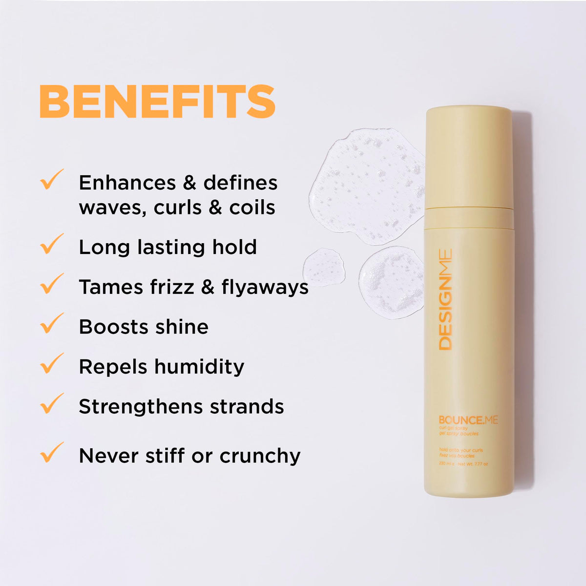 Design.Me BOUNCE.ME Curling Gel Spray | Frizz-Free Curl Defining Gel - Refresh Curls, Waves, Coils | Non-Crunchy, Non-Sticky Formula - Climate Control Beauty & Personal Care Design.Me