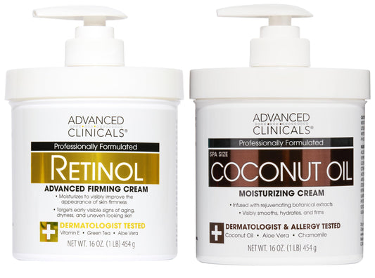 Advanced Clinicals Unscented Retinol Body Lotion & Face Moisturizer + Coconut Oil Body Cream For Women & Men | 2PC Skincare Set Helps Reduce Beauty & Personal Care Advanced Clinicals