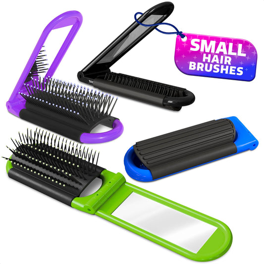 4 Pack Folding Travel Hair Brush - Travel Brush for Women with Built-in Mirror and Massage Comb in 4 Colors, Plastic & Nylon Bristles, Compact Size Beauty & Personal Care KETAR
