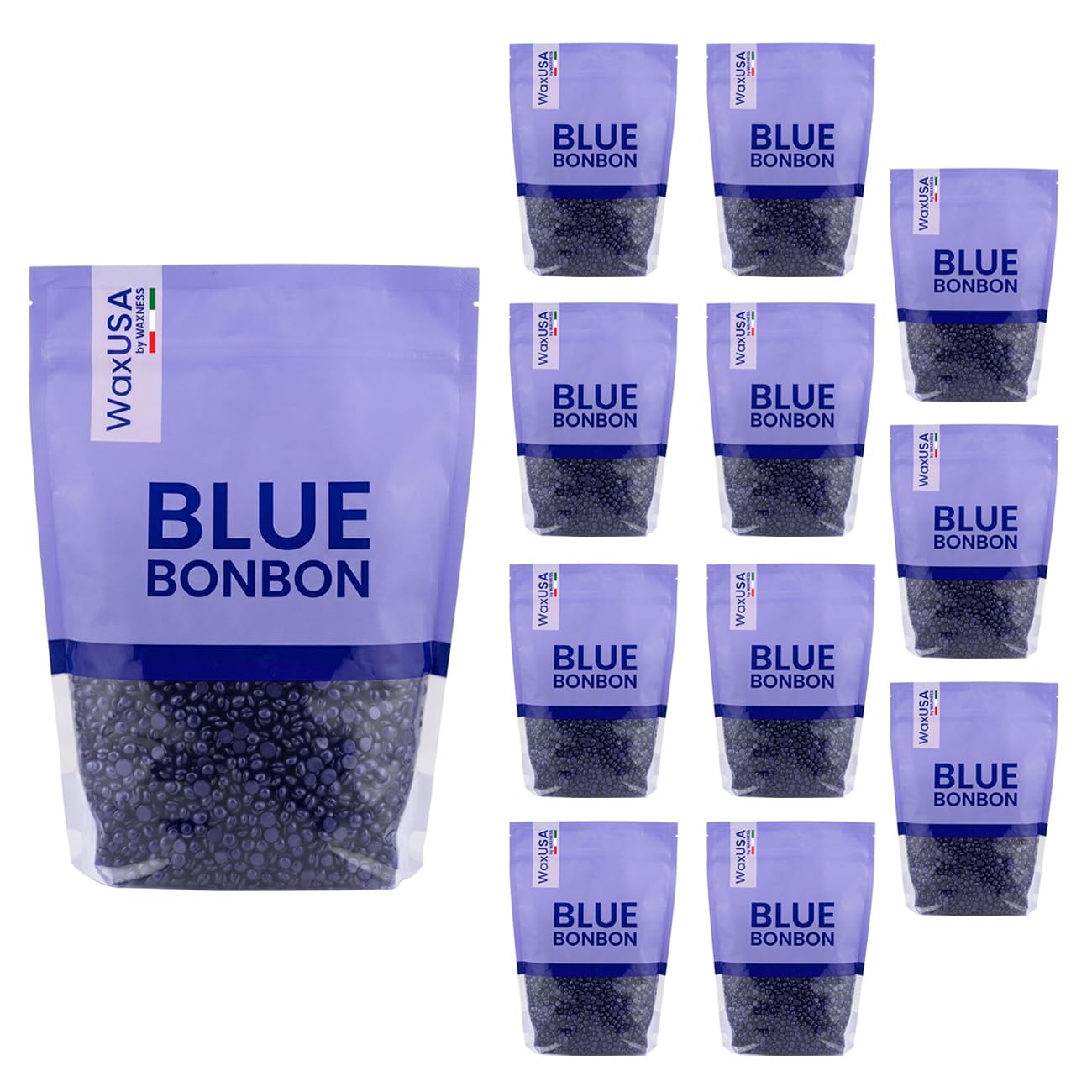 Waxness WaxUSA Blue Bonbon High Volume Hard Wax Beads Bulk 1.76 lb - Pack of 12 (21.12 lb) - Demi Creamy - Made in Italy Beauty and Personal Care WAXUSA