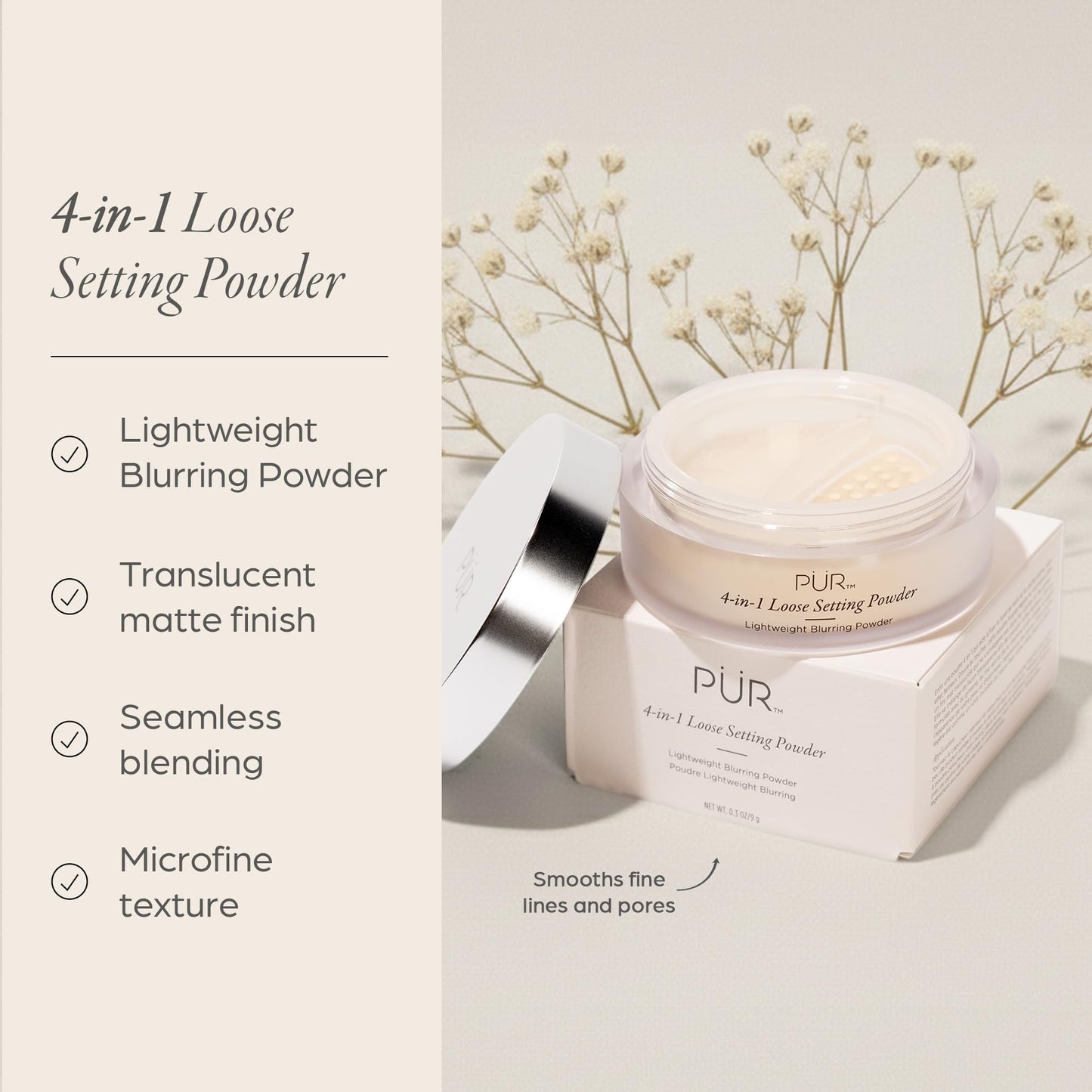 PUR 4-in-1 Loose Setting Powder - Translucent Finishing Powder Sets & Smooths Makeup - Lightweight Blurring Face Powder for Oily, Mature & Sensitive Beauty & Personal Care PÜR MINERALS