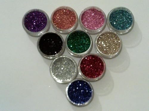 10 x Body Art Glitter Color pots - 5 Grams Each red Blue Black Green Silver Gold Purple Blue Orange Pink Beauty & Personal Care Dazzle Glitter Tattoos