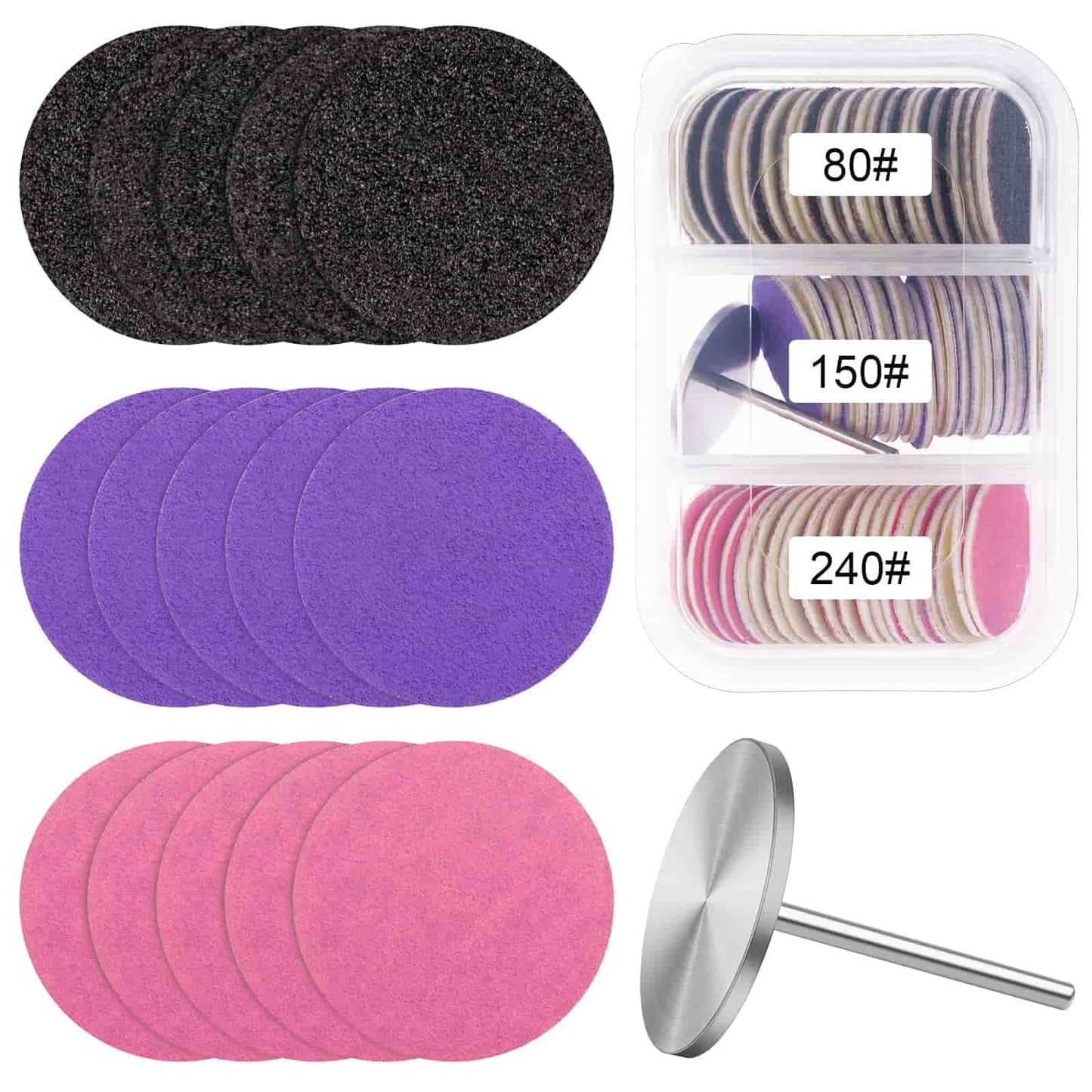 Difenni Sanding Paper Discs with Metal Nail Drill Bit Foot Sandpaper Discs 25mm Foot File Sandpaper Discs #80#150#240 Grits for Manicure Pedicure Beauty & Personal Care Difenni