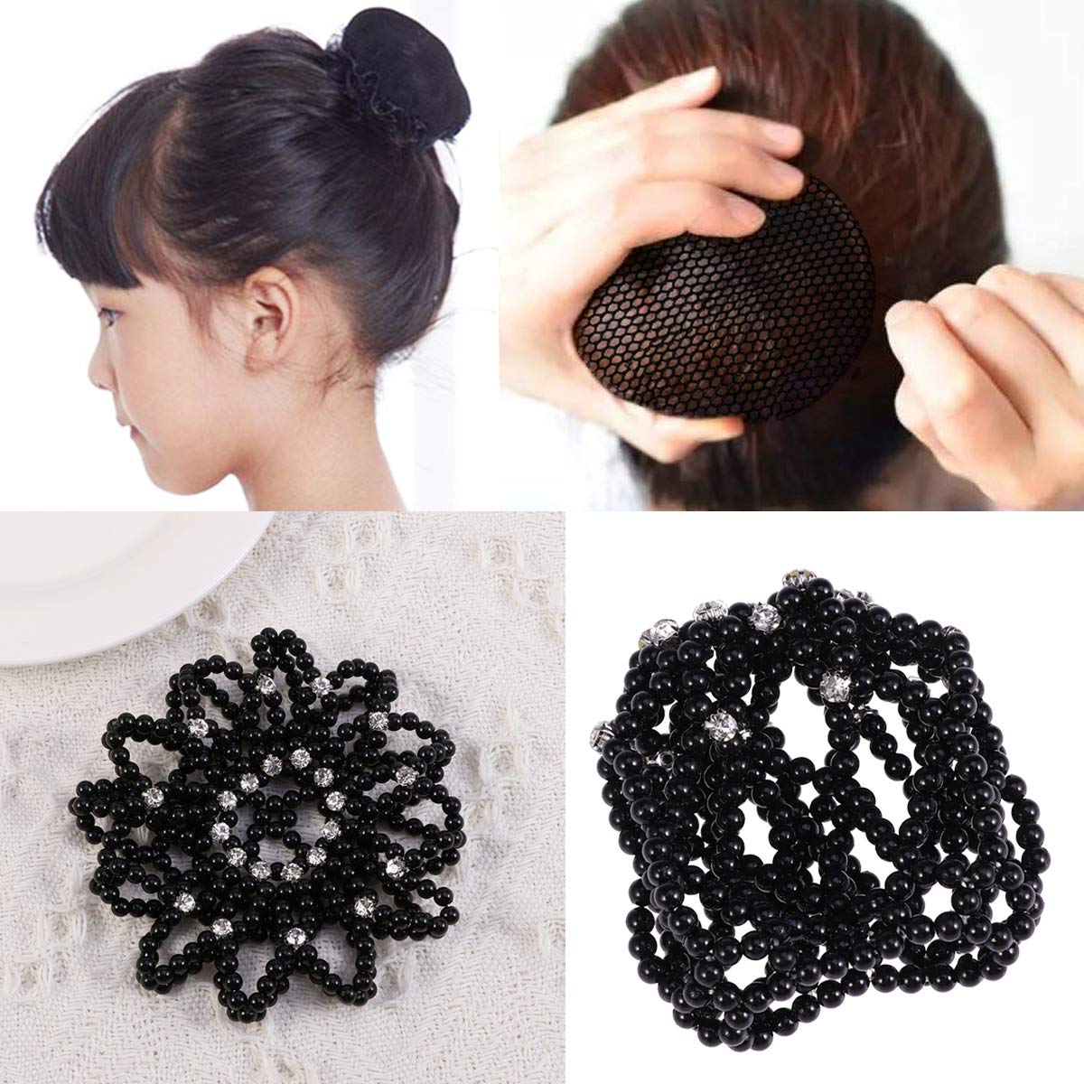 Beaupretty Pearl Hair Snood Elastic Crochet Hair Net with Pearl Decor Bun Cover for Ballet Dance Gymnastics Performance Party Handmade Accessory for