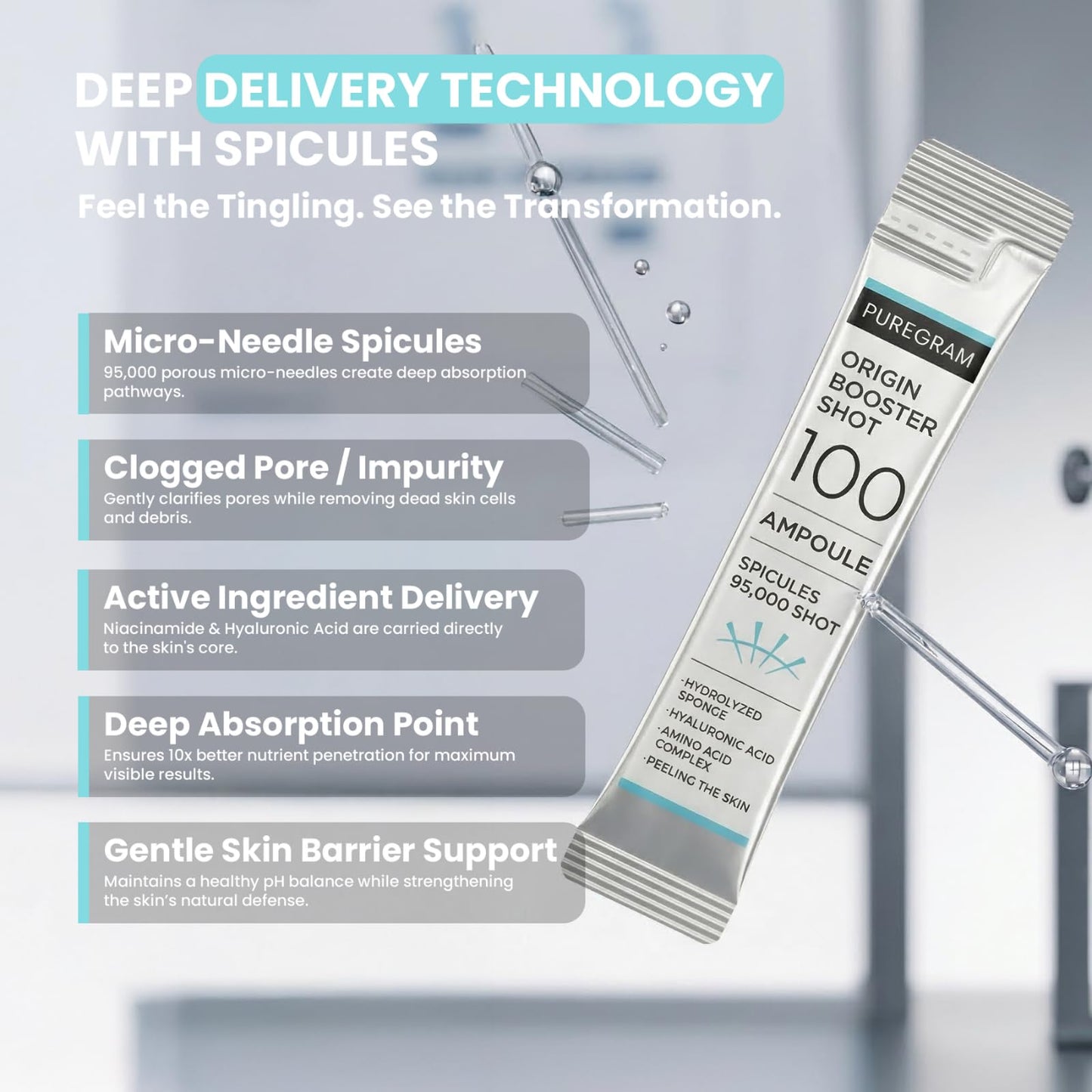 PUREGRAM Origin Skin Booster Shot 100 Ampoule, Daily Spicule Microneedling Serum for Skin Texture, Visible Pores & Healthy Glow with Niacinamide Beauty & Personal Care PUREGRAM